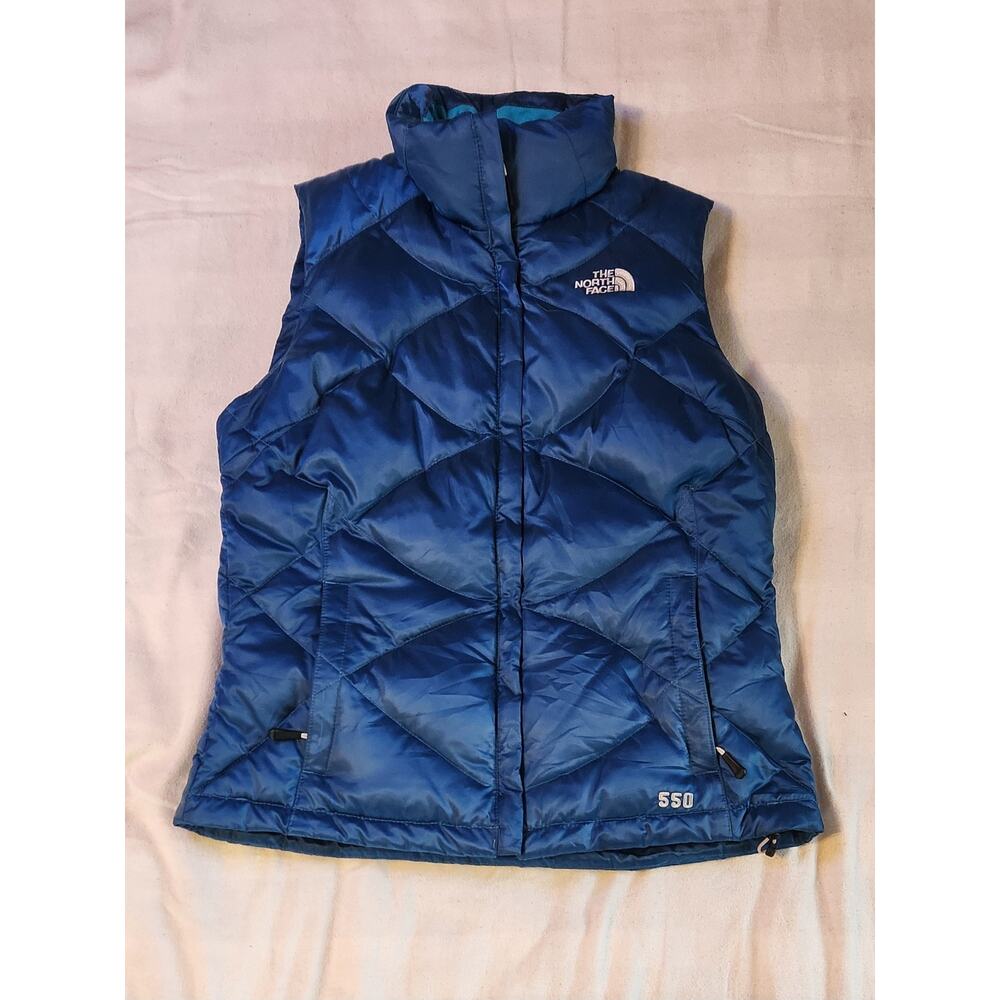 Women's The North Face 550 Fill Nuptse Down Blue Quilted Puffer Vest Jacket S/P